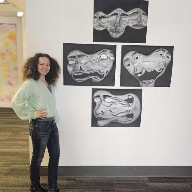 Happy Student Feature Friday!! This Friday we are featuring Painting Major and Madame President Celeste M. Rodriguez! 🎨 
Art is something that Celeste has always had a passion for, having explored both writing and music in her youth. When she entered highschool, however, she decided to pursue visual art. She then chose to follow that same path into her college career after receiving much encouragement from her art teachers, with a concentration in painting. Prof. Pilliod, Celeste says, is a professor here at Rutgers who has inspired her and helped her to push her work to the next level. Getting the chance to do an independent study with Prof. Pilliod was one of Celeste’s favorite classes, during which she completed a project on the 17th Century German painter, Adam Elsheimer. Throughout her college career, Celeste has been very involved with various organizations, including, becoming President of the Art Students League, Treasurer of the Animation Alliance, and a resident studio artist at the Camden Fireworks Gallery. And in 2023, she participated in a Biodesign challenge at Parsons School of Design, where her team presented a soil kit with the purpose of identifying microbes in urban soil. After graduating this year, Celeste plans to continue making art that stems from her identity, such as her gender, emotions, and culture. She says that teaching art to others is also something she is interested in pursuing in the future. Currently, some of Celeste’s artwork is being showcased in the Campus Gallery as a part of our newest exhibition titled, “It's not me, it's YOU!!!!" Go check it out! Fun fact: Celeste has met many of her favorite celebrities and voice actors, including David Tennant, Carl Weathers, Chris Sarandon, and many more! @campusgallery.ruc 
📸: @pippinchester_1