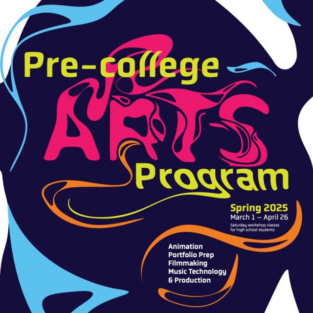 The Pre-College Arts Program returns next month! 🎥👾🎶🎨
Do you know a high school student who wants to study art in college? This is the perfect way for them to get a head start on their education! Students will be taught at a university level in their chosen course: Animation, Portfolio Prep, Music Technology & Production, or Filmmaking! This 8-week program will run on Saturday mornings from March 1st to April 26th. 
Click the link in our bio to find out more and to register.
Design by Sam Niedbalski ‘25