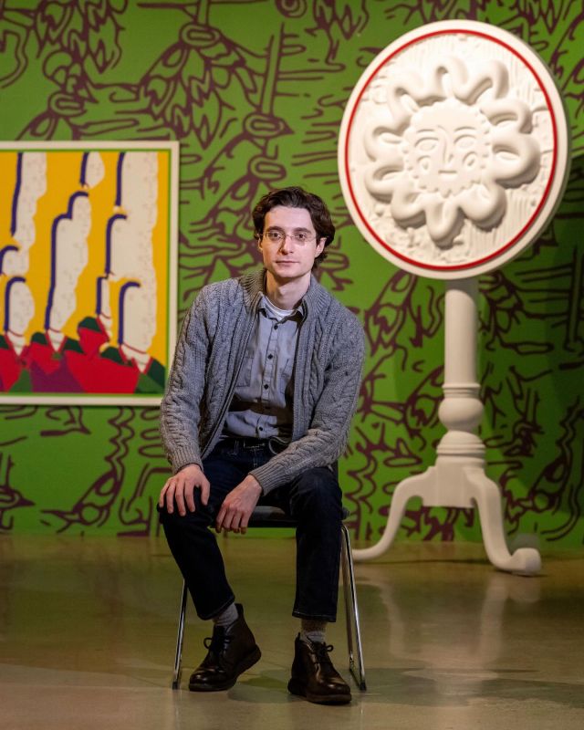 Another ZoomOnArt artist talk is coming up! Join us next week while we sit and talk with our very own Prof. Stass Shpanin! Prof. Shpanin is an artist based in Philadelphia who excavates folk art imagery to create paintings and installations creating alternative histories and mythologies. In his talk, he will discuss his recent show “Forbidden Garden” at Plato Gallery in NYC (@platogallery) and his current participation in the Art + AI Biennial at the Delaware Contemporary (@decontemporary). If you want to hear more from Prof. Shpanin himself, join us on Oct. 27th for this next ZoomOnArt meeting! The link can be found in our bio!

📸 Stass Shpanin in front of his installation at the Phillips Museum of Art, 2024. 
Art Graphic by Sara Torres ‘26