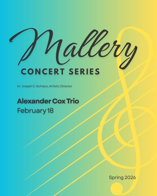Join as we welcome the Alexander Cox Trio to our Mallery Concert Series! The concert will be next Wednesday, February 18th in the Mallery Room of the Fine Arts building. We look forward to seeing you there!

Image: Kate Blair